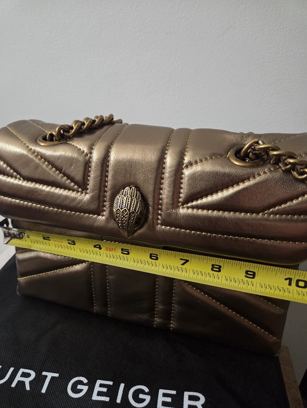 Kurt Geiger Bronze Quilted Leather Shoulder Bag with Chain Strap. Has Scuff - Picture 2 of 9